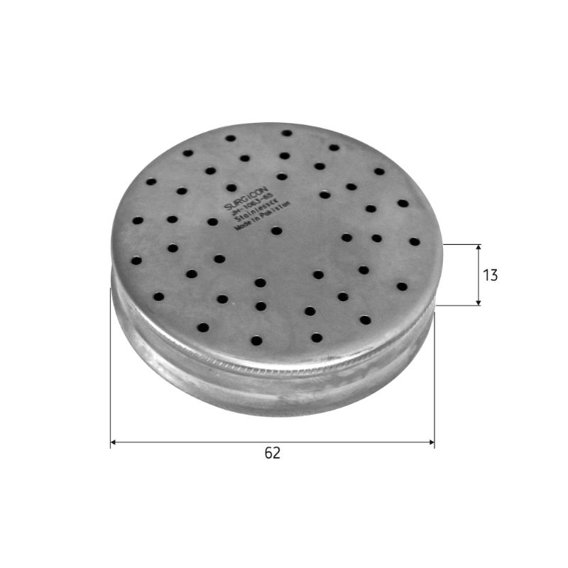 JH-1063-65 Лоток -коробка для стерилізації голок, діаметр=62мм, висота=13мм, перфорована Surgicon